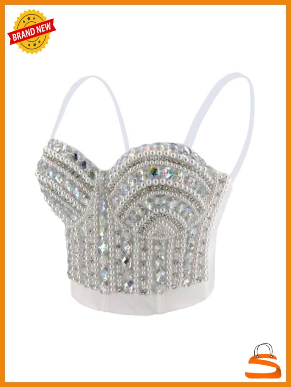 Diamond Pearl Rhinestone Bustier Crop Top Sexy Corset Tube Top